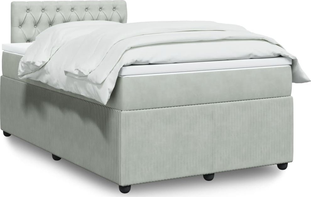 vidaXL Łóżko kontynentalne z materacem, jasnoszare, 120x190cm, aksamit