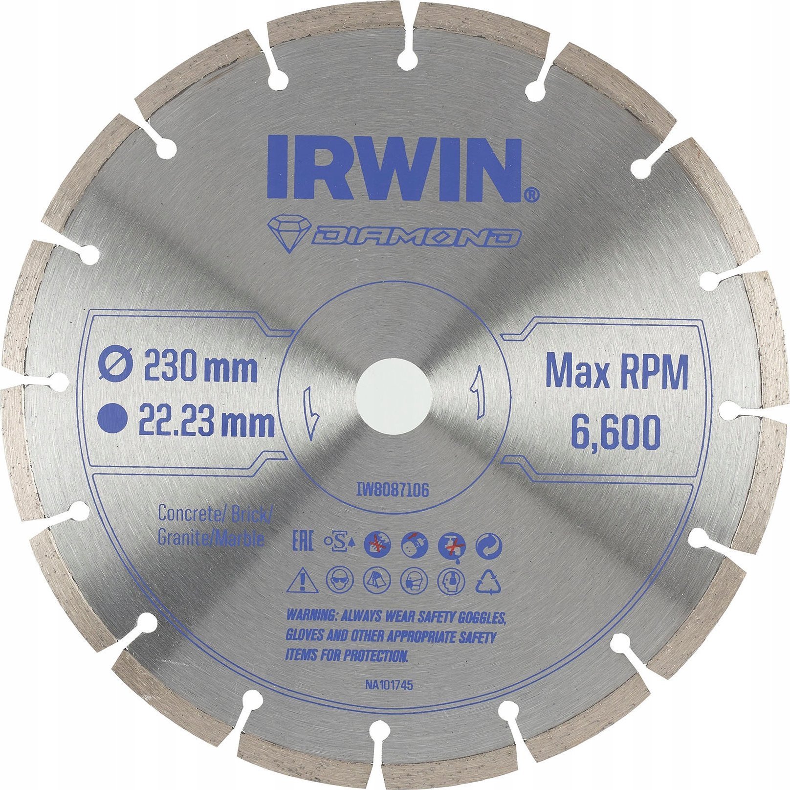 Irwin IRWIN TARCZA DIAMENTOWA 230mm x 22,23mm / SEGMENTOWA do betonu, cegły, granitu i marmuru