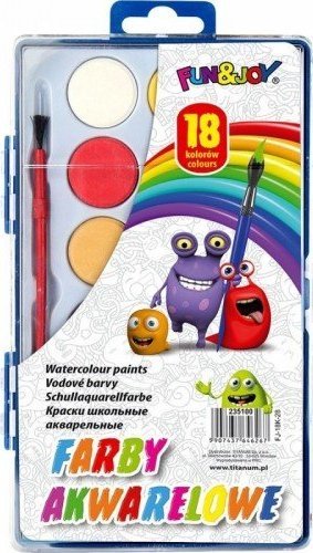 Titanum Farby akwarelowe szkolne 18 kolorów + pędzelek F&J