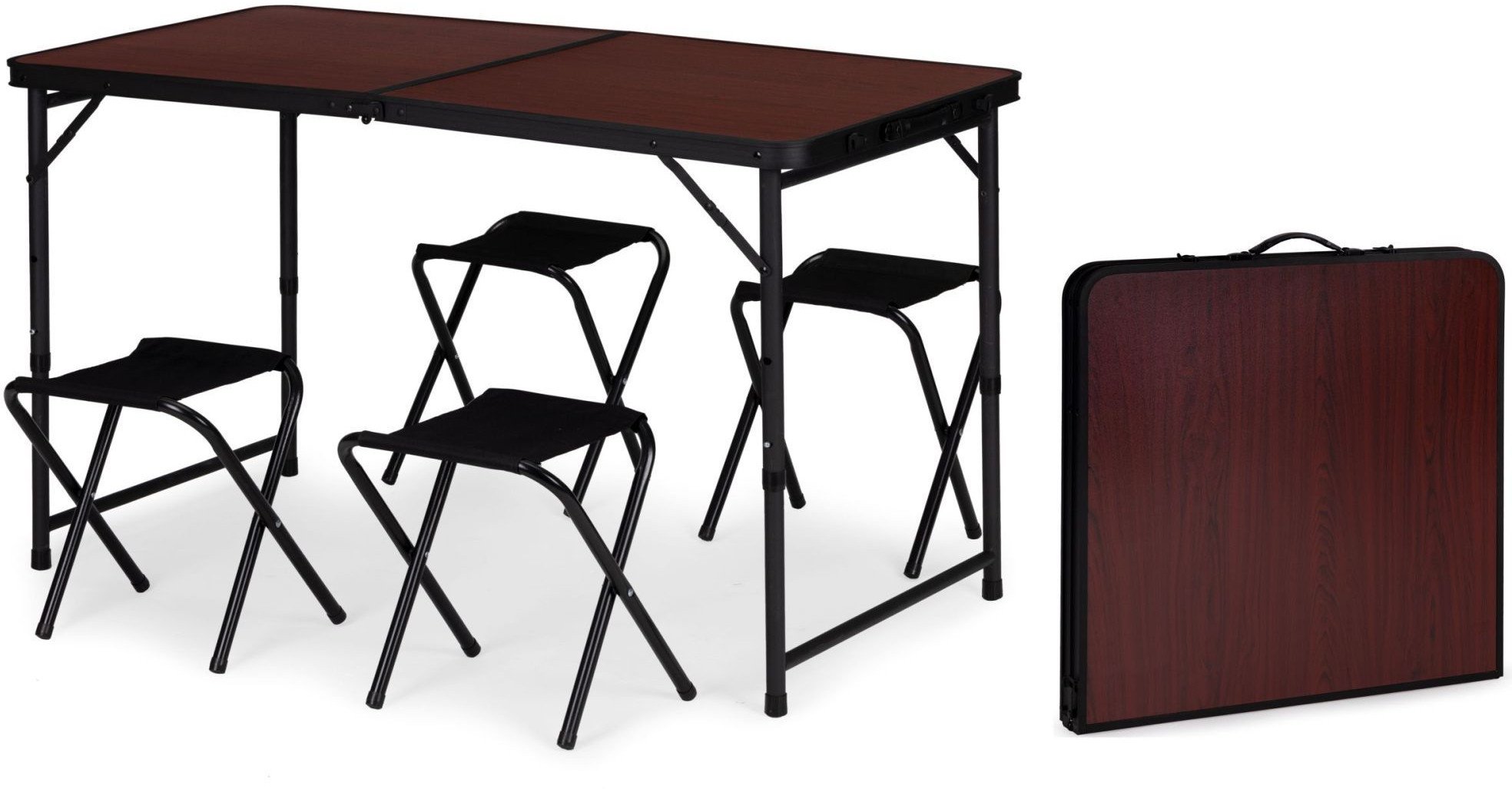 Stolik turystyczny stół składany ogrodowy walizka z uchwytem do przenoszenia i regulacją wysokości i zestawem 4 krzesełek 120x60x70 cm bordowy