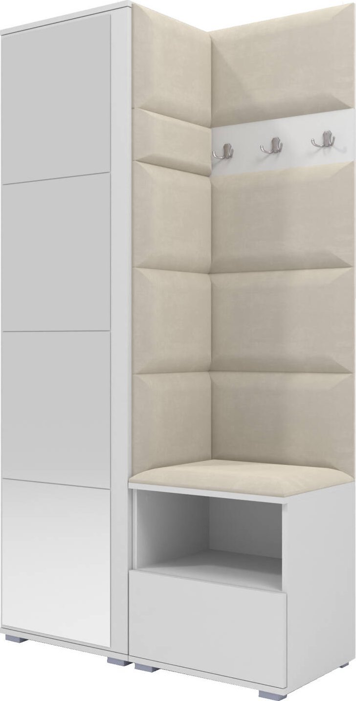 Ravio Tapicerowana garderoba Nela I z lustrem - kolor biały + tkanina Trinity 01