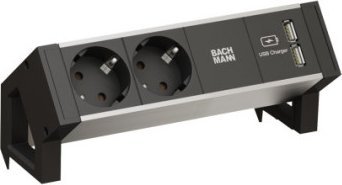 Bachmann BACHMANN DESK2 ALU BLACK 2x gniazdo z uziemieniem 1x ładowarka USB