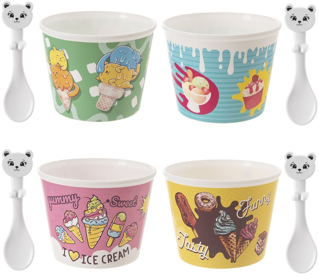 Pucharki na lody z łyżeczkami 4 szt.