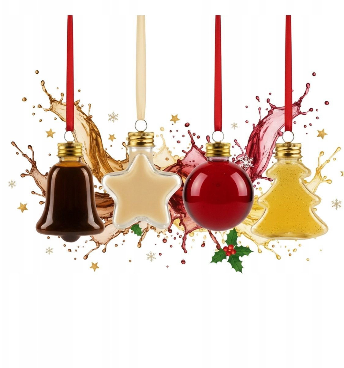 6X BOMBKI ŚWIĄTECZNE NA ALKOHOL 50ml Choinka Bombka Gwiazdka Dzwonek