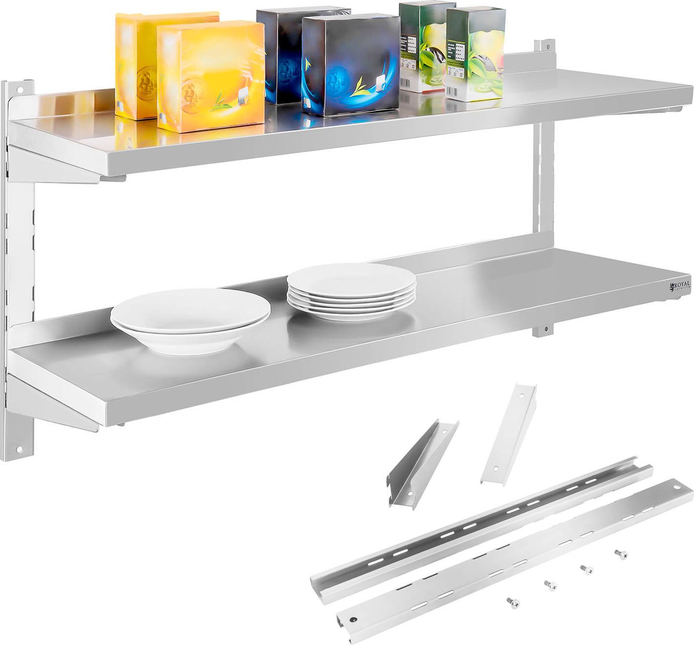 Royal Catering Półka ścienna stalowa wisząca podwójna z regulacją 120cm Półka ścienna stalowa wisząca podwójna z regulacją 120cm (10010360) - 1001791