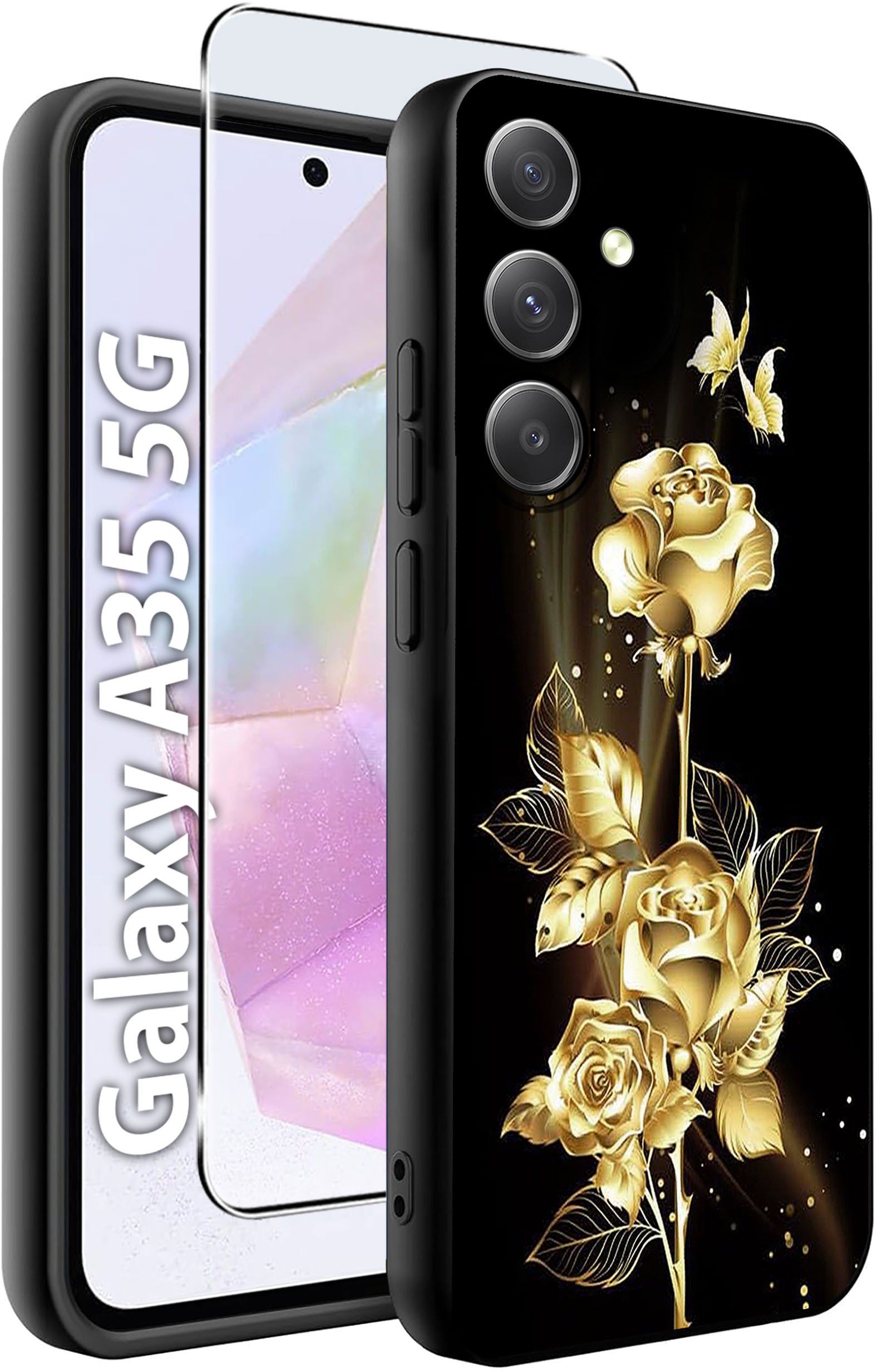 ETUI do Samsung A35 5G WZORY | SILIKONOWE MATT CASE + SZKŁO HARTOWANE 9H