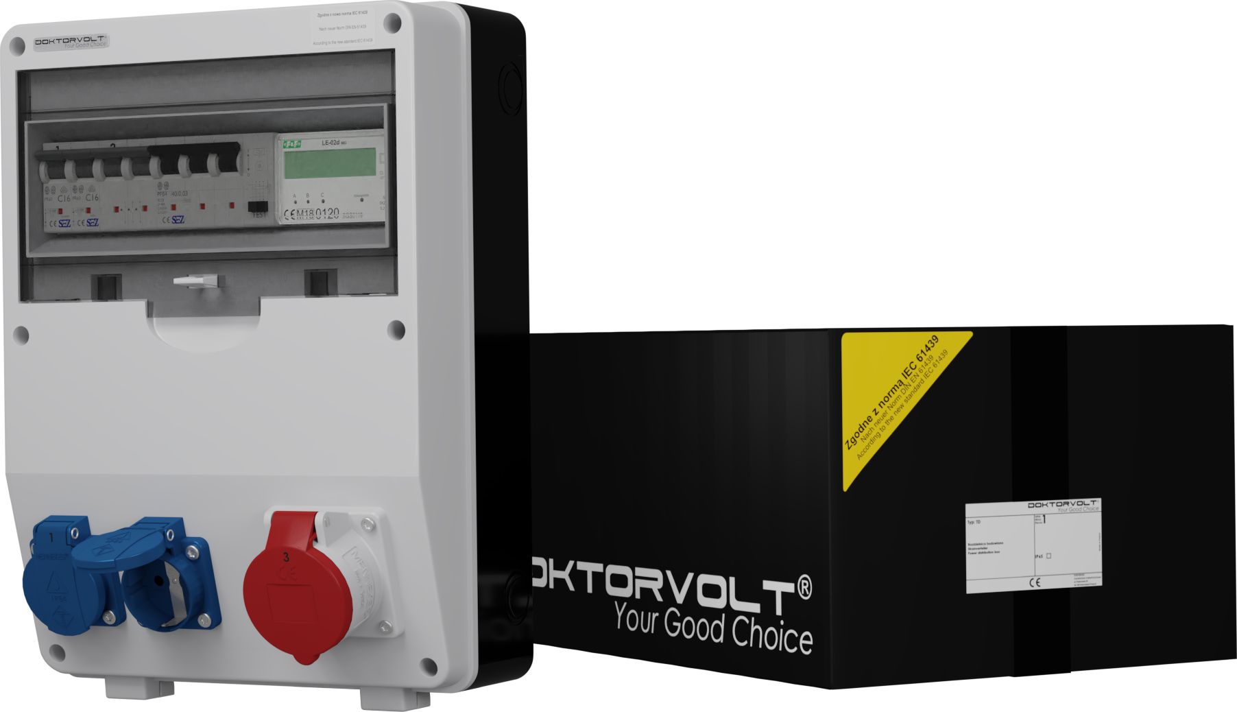 Doktorvolt Rozdzielnica budowlana Licznik 3F TD-S/FI 16A 2x230V Schuko Doktorvolt 2510