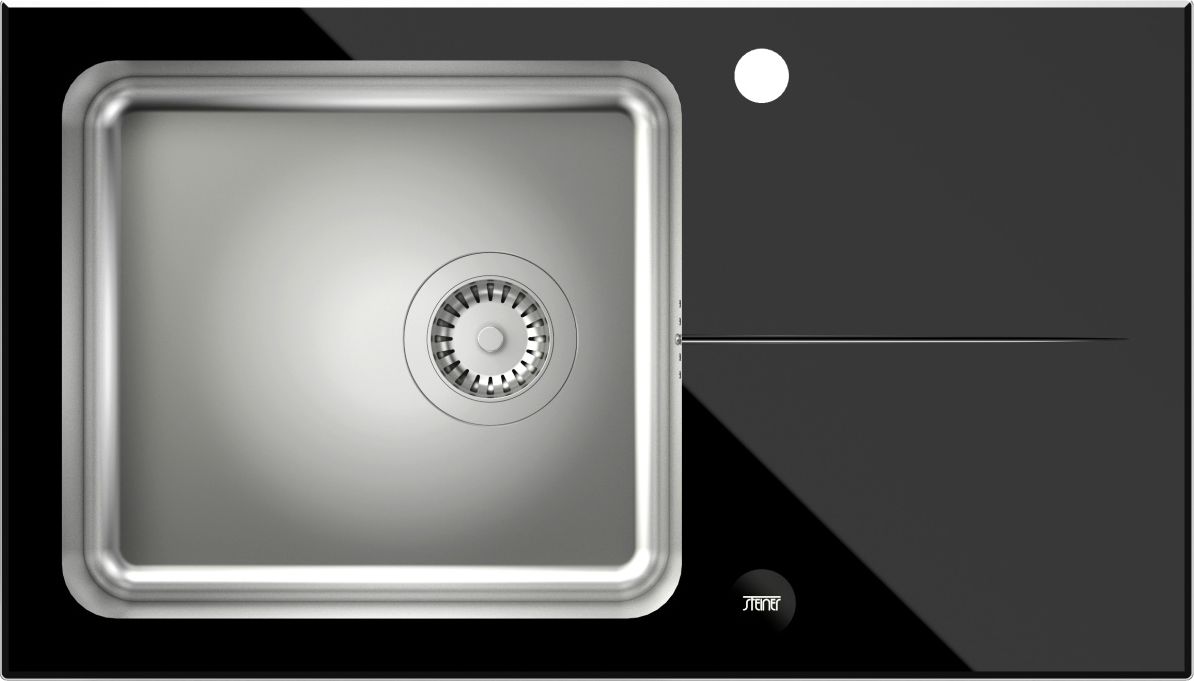 Zlewozmywak Steiner Hugh 111 komora stalowa z czarnym blatem szklanym