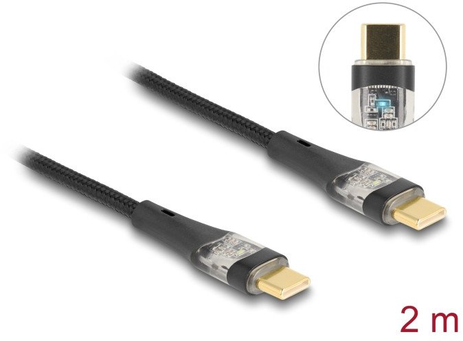 Kabel USB Delock Kabel USB 2.0 do transmisji danych i szybkiego ładowania USB Type-C męski na męski przezroczysty PD 3.0 100 W 2 m