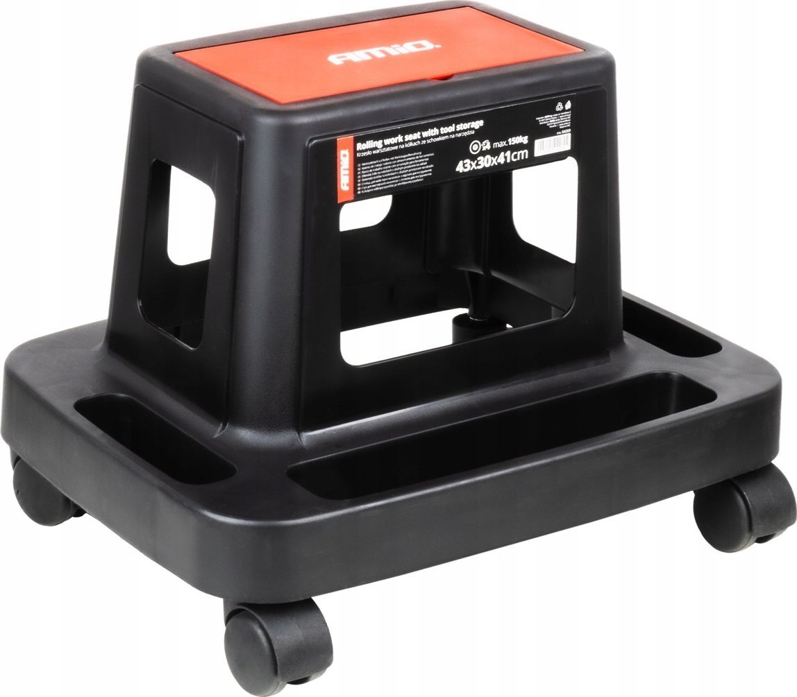 Krzesło warsztatowe na kółkach z wbudowanym schowkiem 150 kg amio-04269