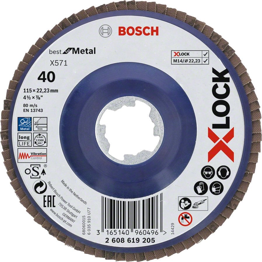 Bosch Bosch X-LOCK serrated lock washer X571 Best for Metal, 115mm, grinding disc (O 115mm, K 40, straight version)