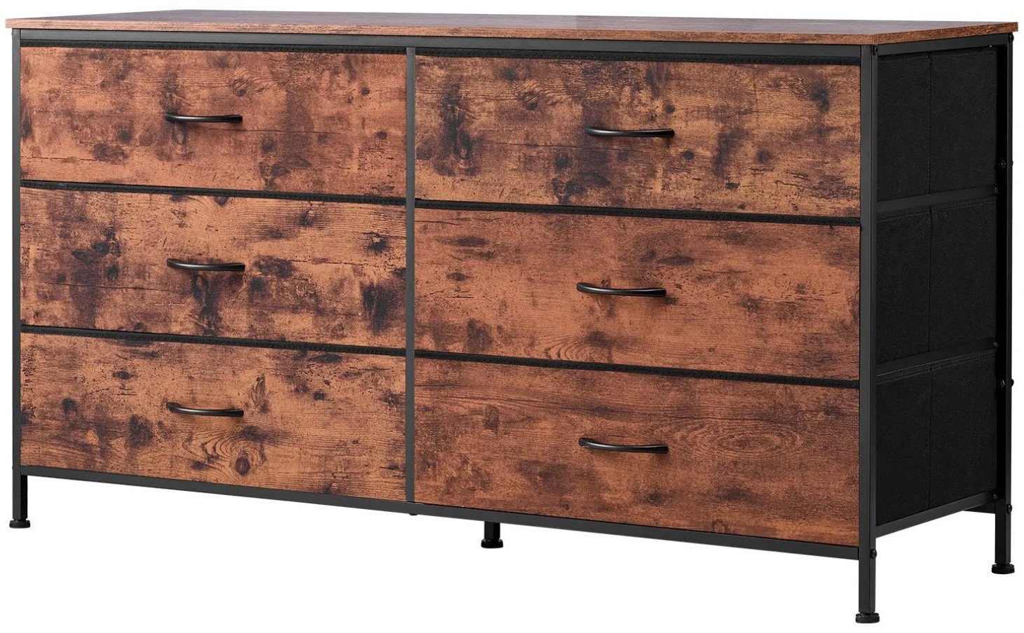 Komoda 6 szuflad stalowa rama brąz rustykalny szafka do sypialni lub TV