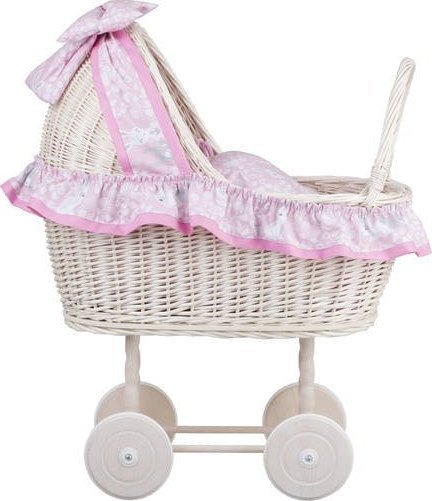 WickerPL LULU WIKLINOWY WYBIELANY WÓZEK DLA LALEK Z POŚCIELĄ 55X30 H67 CM