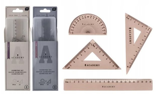 Zestaw geometryczny Academy z linijką 20cm mix