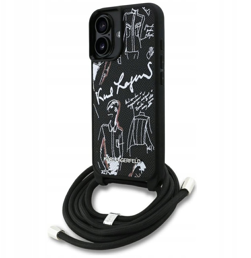 Karl Lagerfeld Case Crossbody Grained Pattern & Logo MagSafe for iPhone 16 black