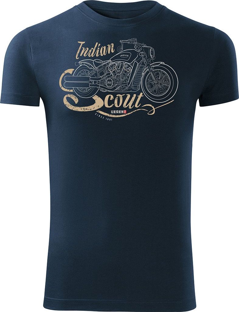 Topslang Koszulka motocyklowa z motocyklem Indian Scout męska granatowa SLIM S