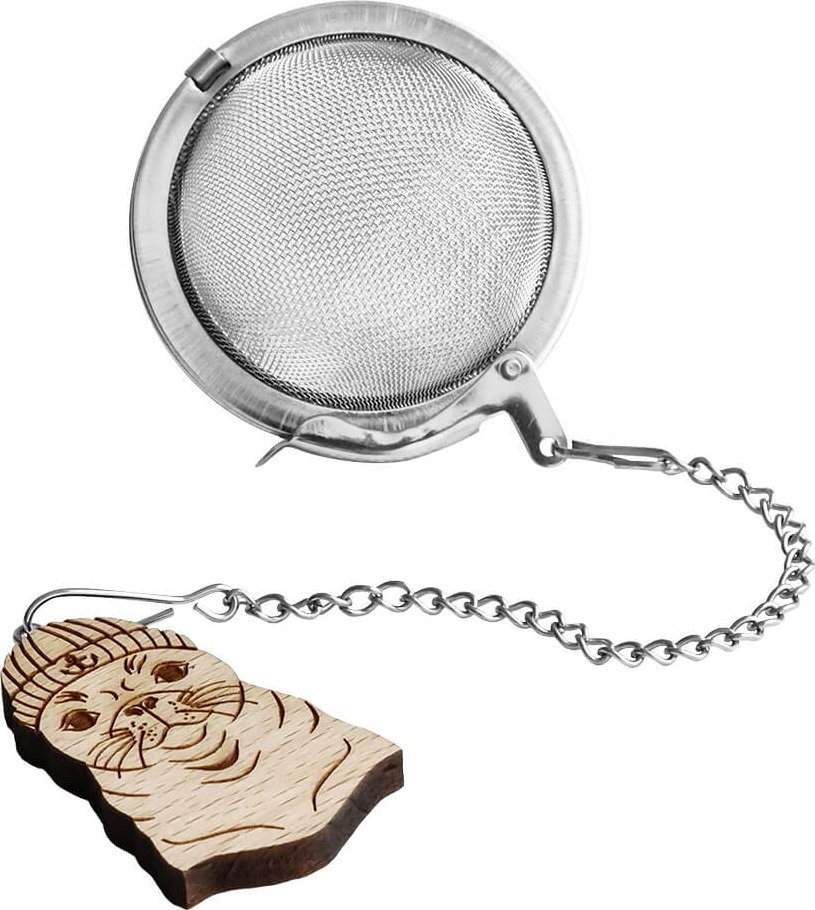 Cup&You Metalowy zaparzacz wykonany ze stali nierdzewnej do herbaty z drewnianą zawieszką foką na łańcuszku, idealny w przygotowaniu ulubionej herbat