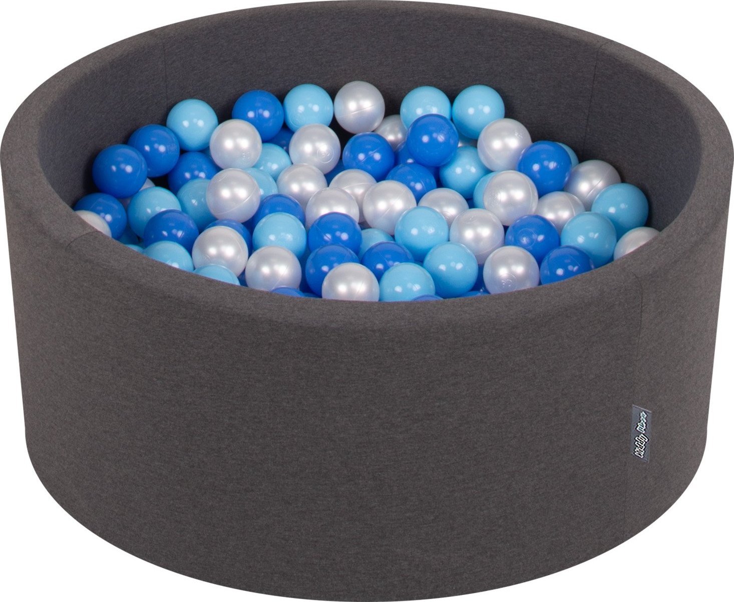 KiddyMoon KiddyMoon Suchy basen okrągły z piłeczkami 7cm 90x40 ciemnoszary: babyblue-niebieski-perła 90x40cm/300piłek Zabawka basen piankowy