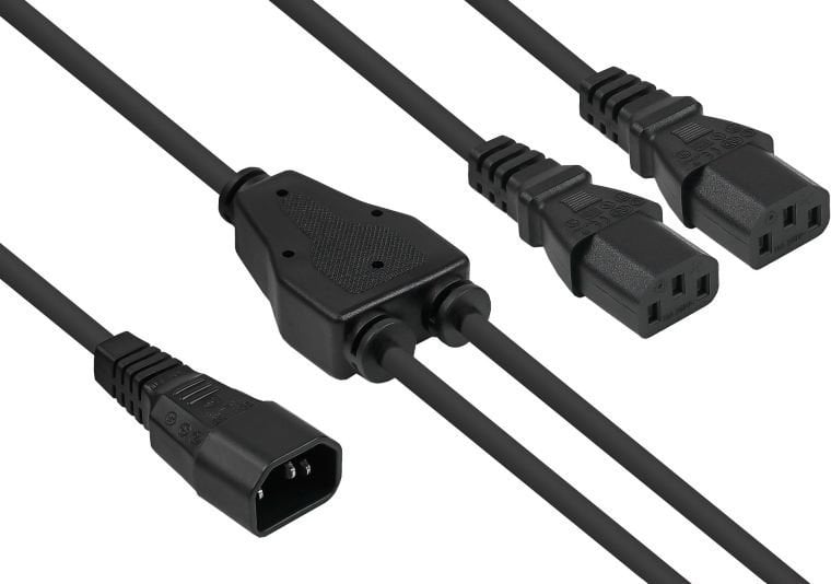 Kabel zasilający Alcasa kabelmeister Y-Kaltgeräteverlängerung C20- 2xC13 schw. 2m