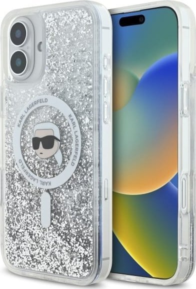 Karl Lagerfeld Karl Lagerfeld KLHMP16MLGKISGH iPhone 16 Plus 6.7" hardcase transparent Liquid Glitter Karl Head Magsafe