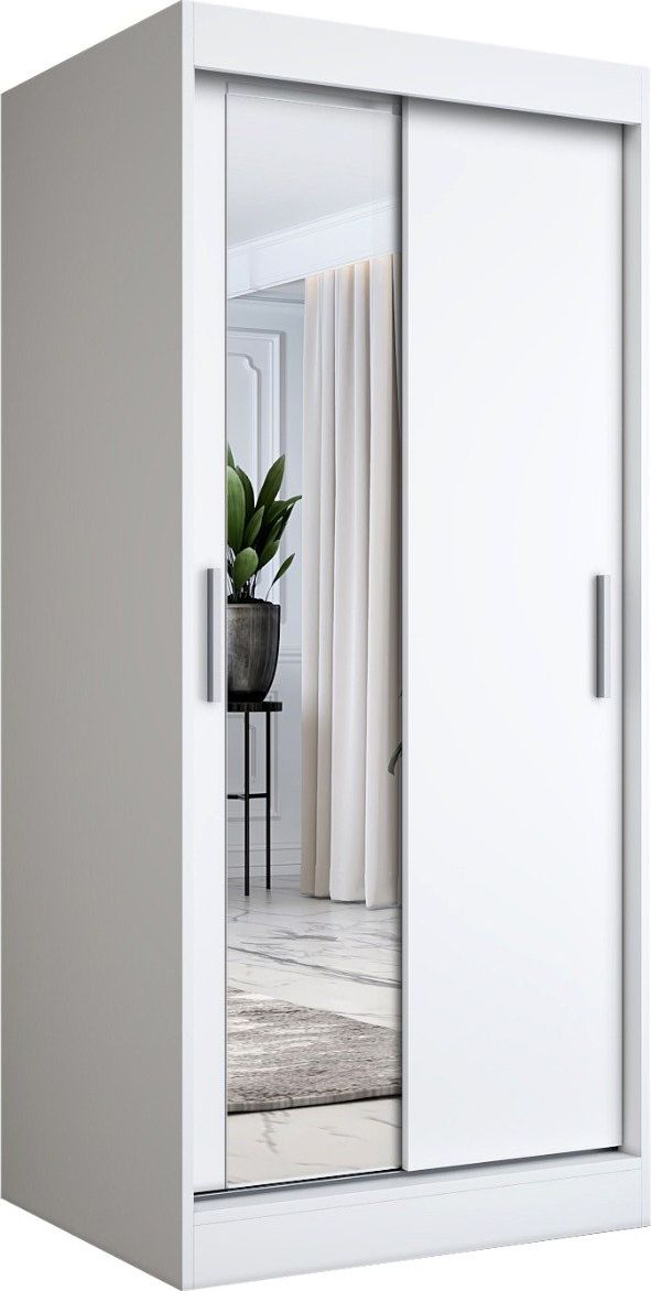 MKPOL Szafa przesuwna MODUO COMFORT 90 biała mat z lustrem po lewej