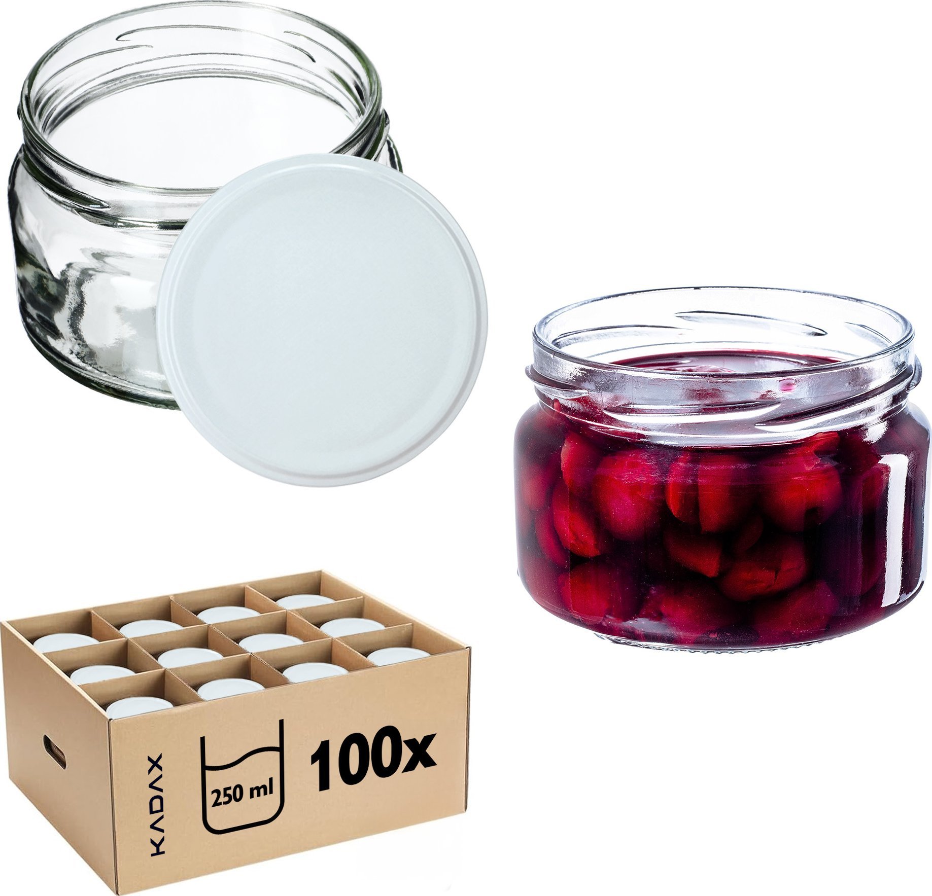 KADAX 100x Słoik Słoiki 250ml Szklany Na Przetwory Dżem miód Zakrętki Fi82