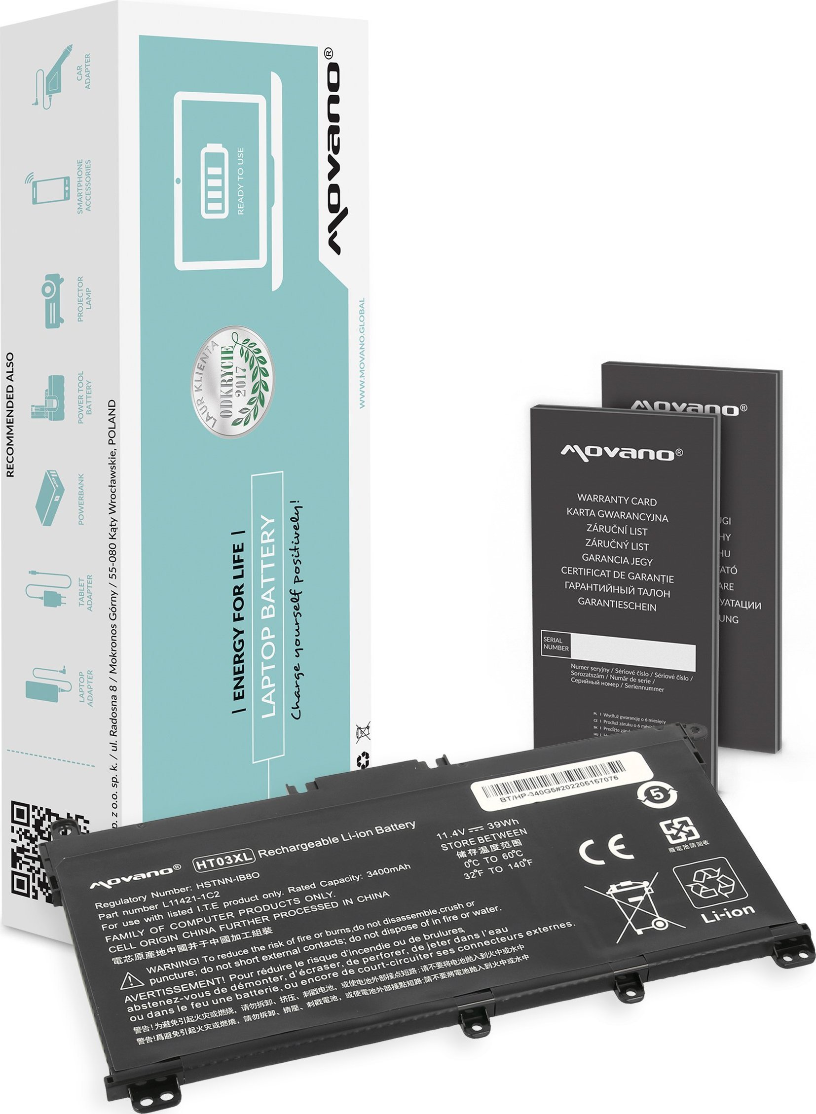 Bateria Movano Bateria HT03XL do HP 240 250 255 256 G7 340 348 G5