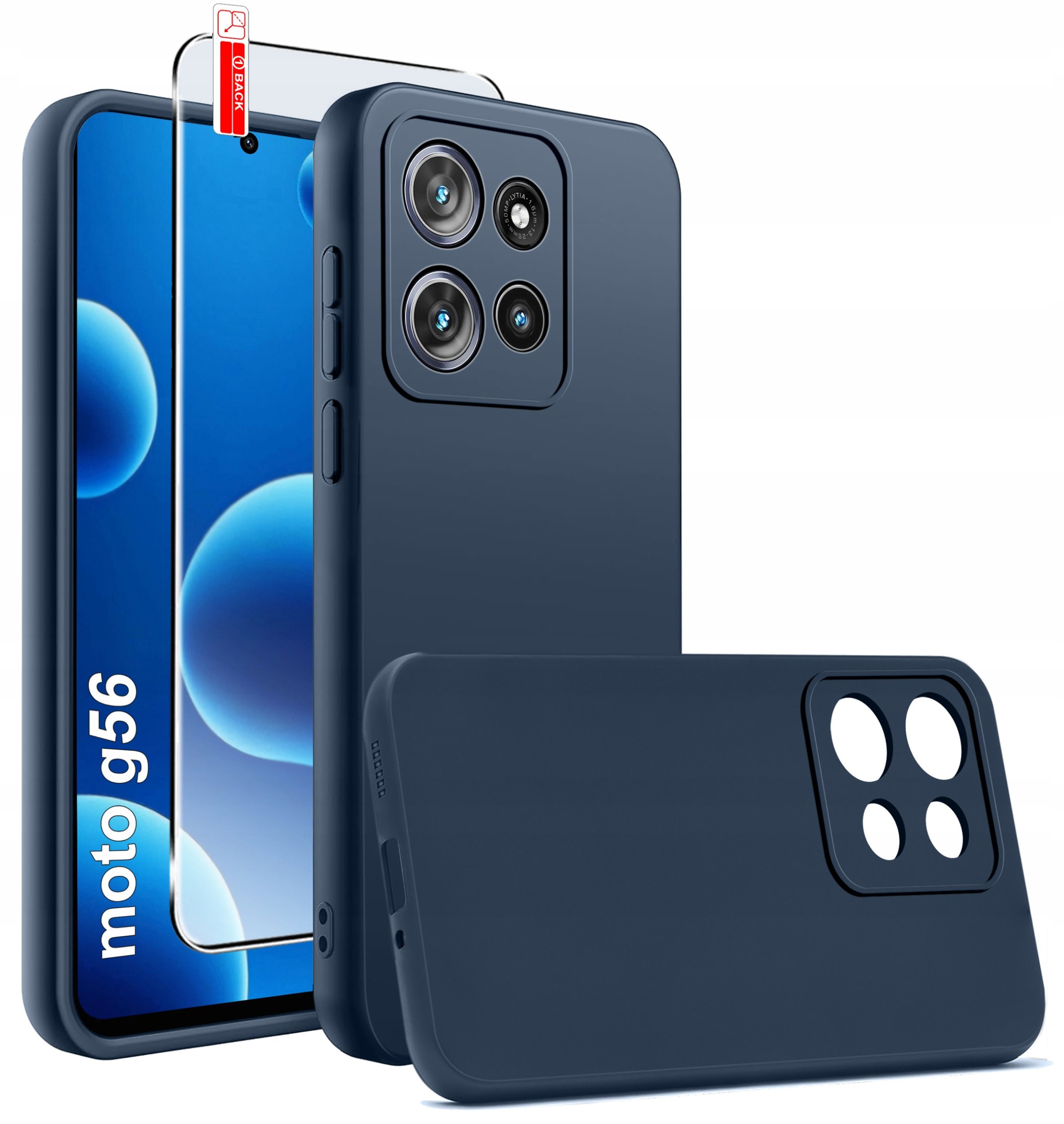 Etui Granatowe Matowe Silikon Slim do Motorola G56 5G + SZKŁO 9H