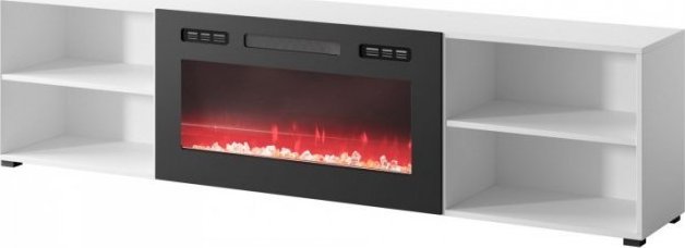 Cama Meble Szafka RTV POLO 200x33x50,5 biały + kominek czarny