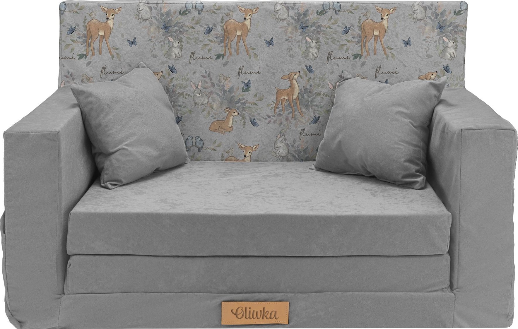 Blomster Rozkładana sofa piankowa dziecięca szara+sarenki