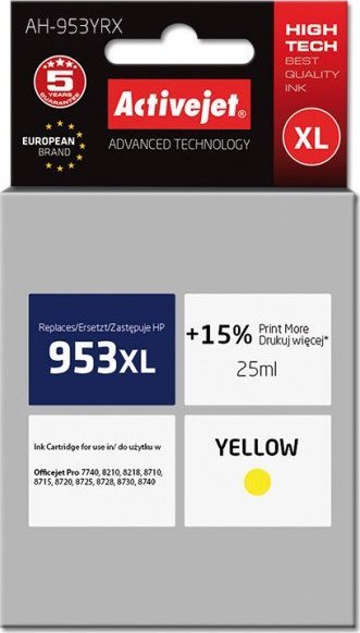Tusz Activejet Tusz Activejet AH-953YRX (zamiennik HP 953XL F6U18AE Premium 25 ml żółty)