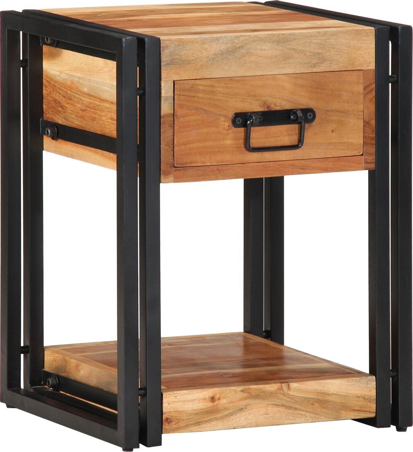 vidaXL Stolik nocny Zestaw 2 Brązowy Lite drewno akacjowe, Żelazo
