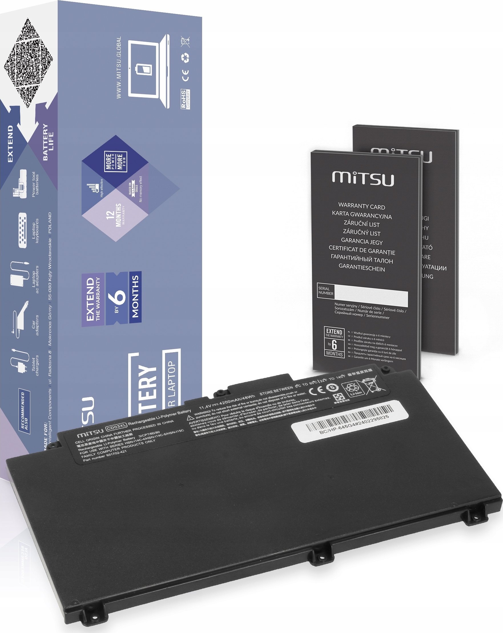 Bateria Mitsu Bateria CD03XL do HP ProBook 645 650 G4 650 G5 640 650 G7