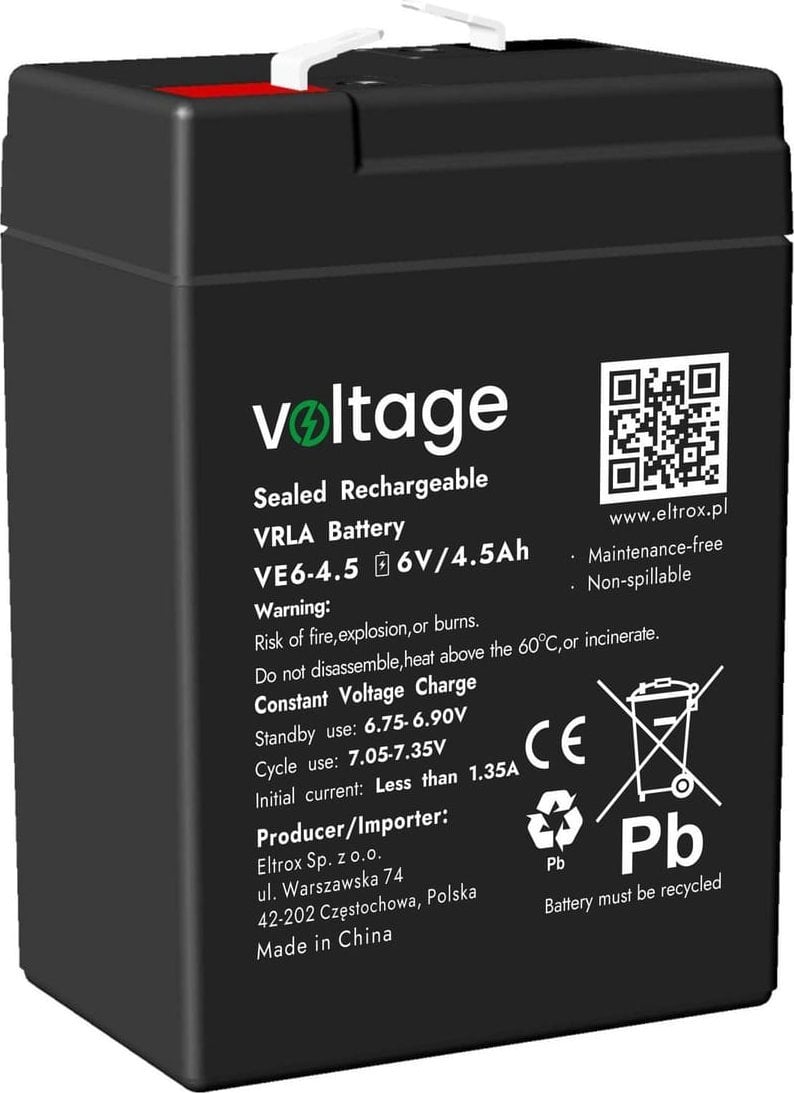 voltage Akumulator AGM Voltage 6V 4.5Ah VE6-4.5