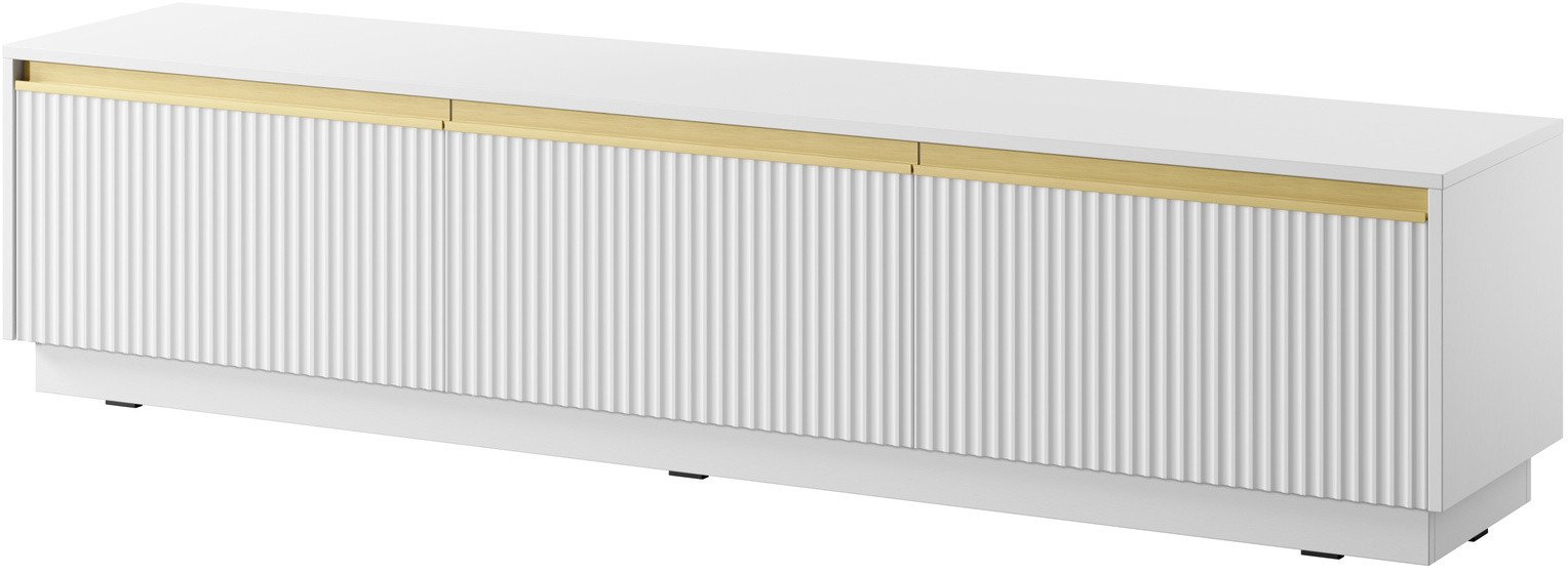 Szafka RTV Loren 180cm w kolorze białym trzydrzwiowa z ryflowanymi frontami