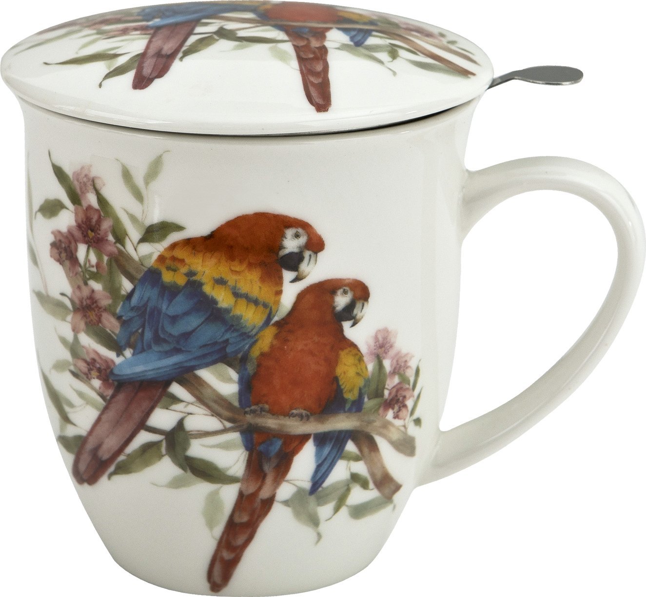 Kubek porcelanowy 400 ml z zaparzaczem PAPUGI ARA