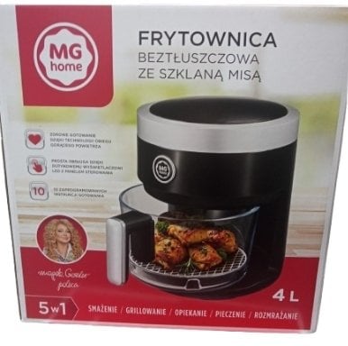 FRYTOWNICA BEZTŁUSZCZOWA AF24012B ZE SZKLANĄ MISĄ CZARNA 4 L 1400 W