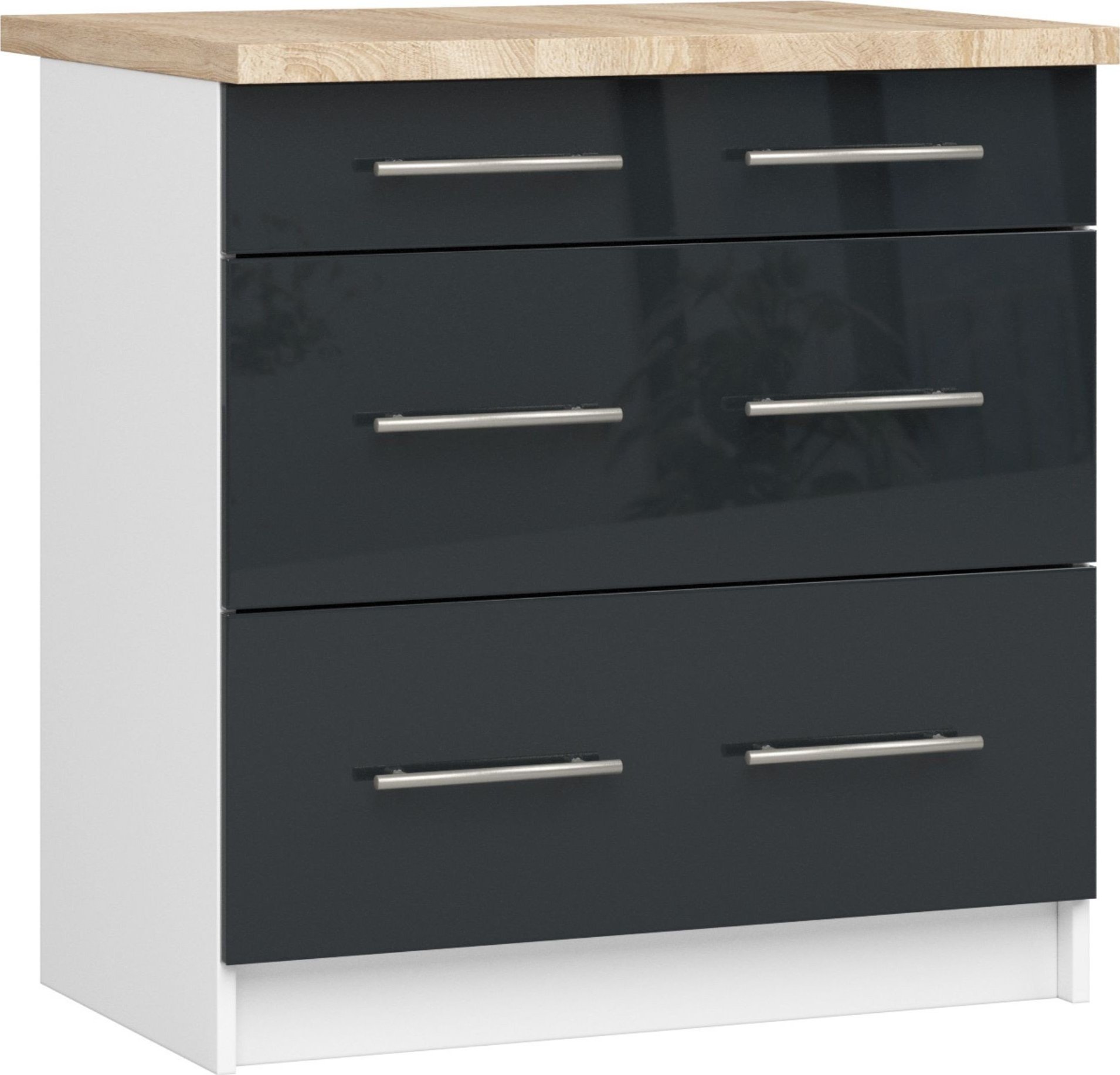 Fabryka Mebli Akord SZAFKA KUCHENNA OLIWIA S 80cm 3SZ + BLAT BIAŁA / GRAFIT POŁYSK