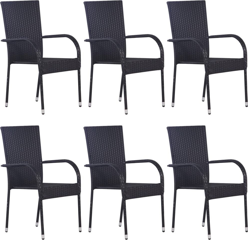 vidaXL Sztaplowane krzesła ogrodowe, 6 szt., polirattan, czarne