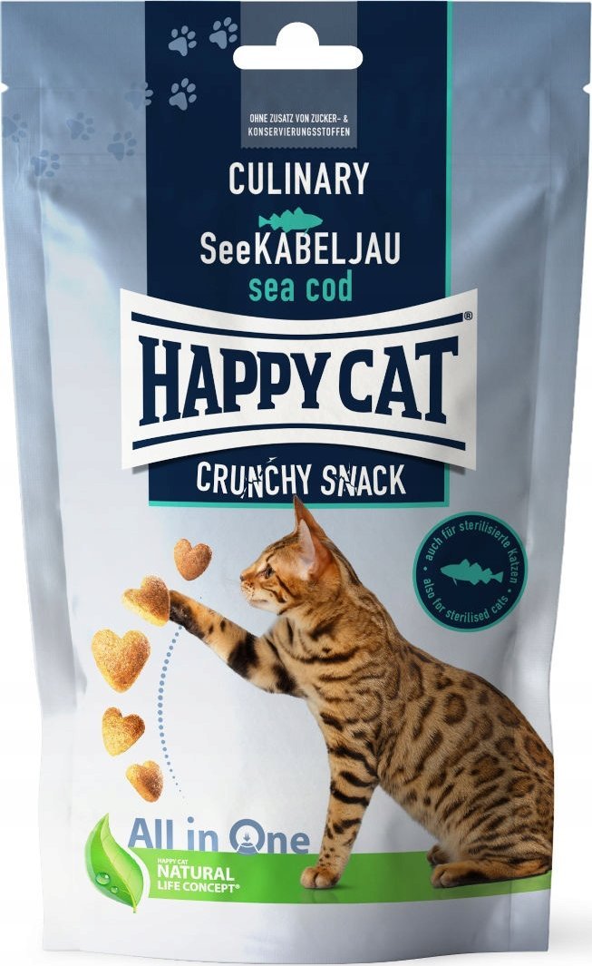Happy Cat Crunchy Snack Sea Cod, przysmak, dla kotów, dorsz i groszek, 70g