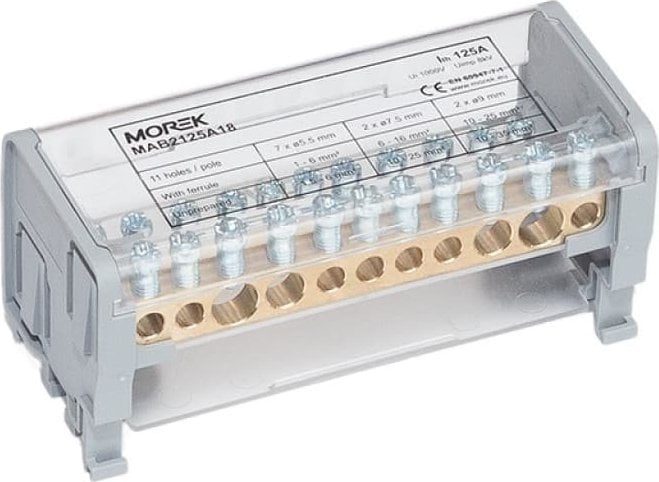 MOREK Blok dystrybucyjno-rozdzielczy MOBLOCK 2-polowy 1000V, 125A-11 2x35mm2 + 2x25mm2 + 7x6mm2 TS35 MAB2125A18