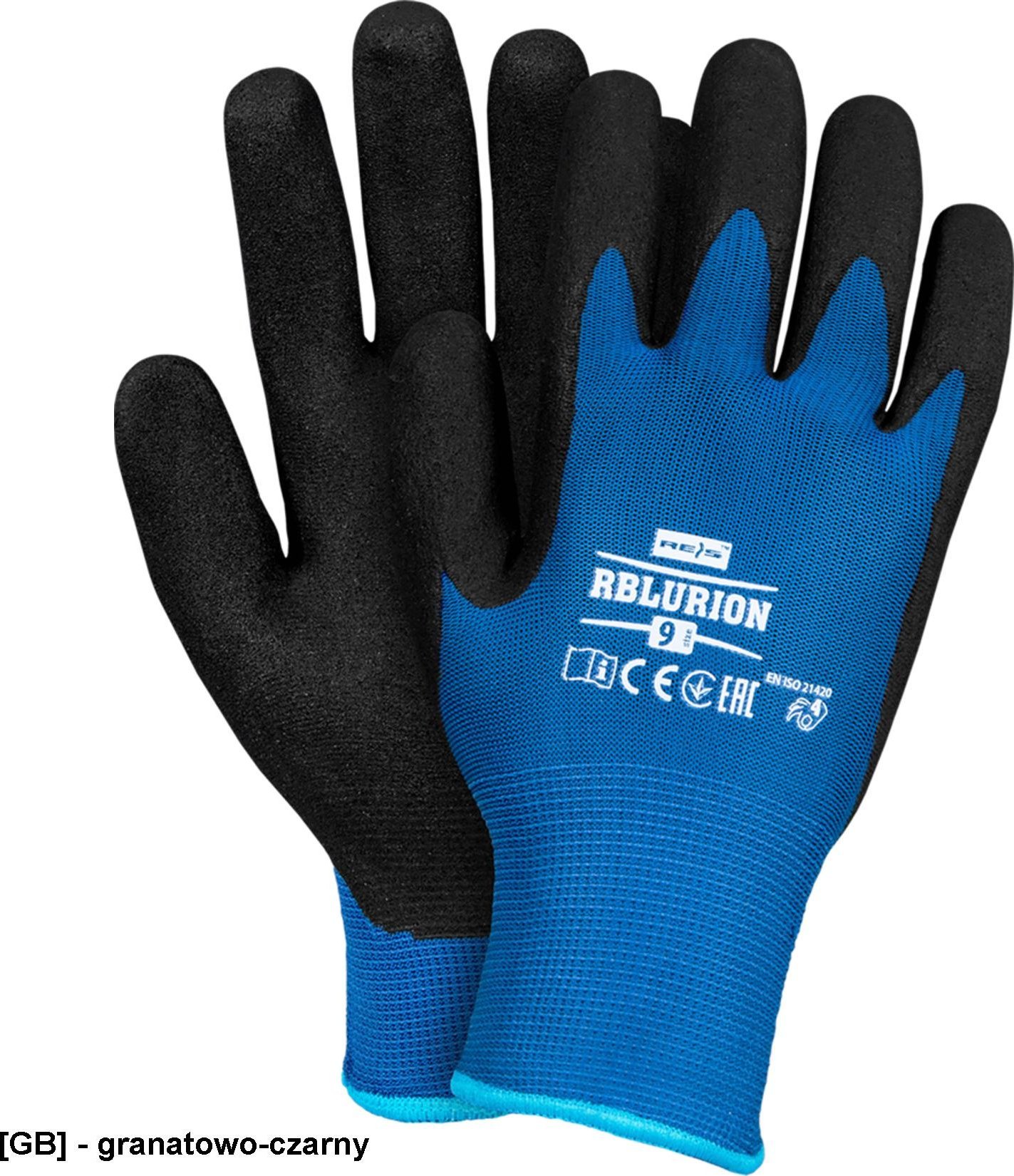 R.E.I.S. RBLURION - rękawice ochronne ocieplane, powlekane NBR (nitrylo-kauczuk) typu SANDY FINISH 10