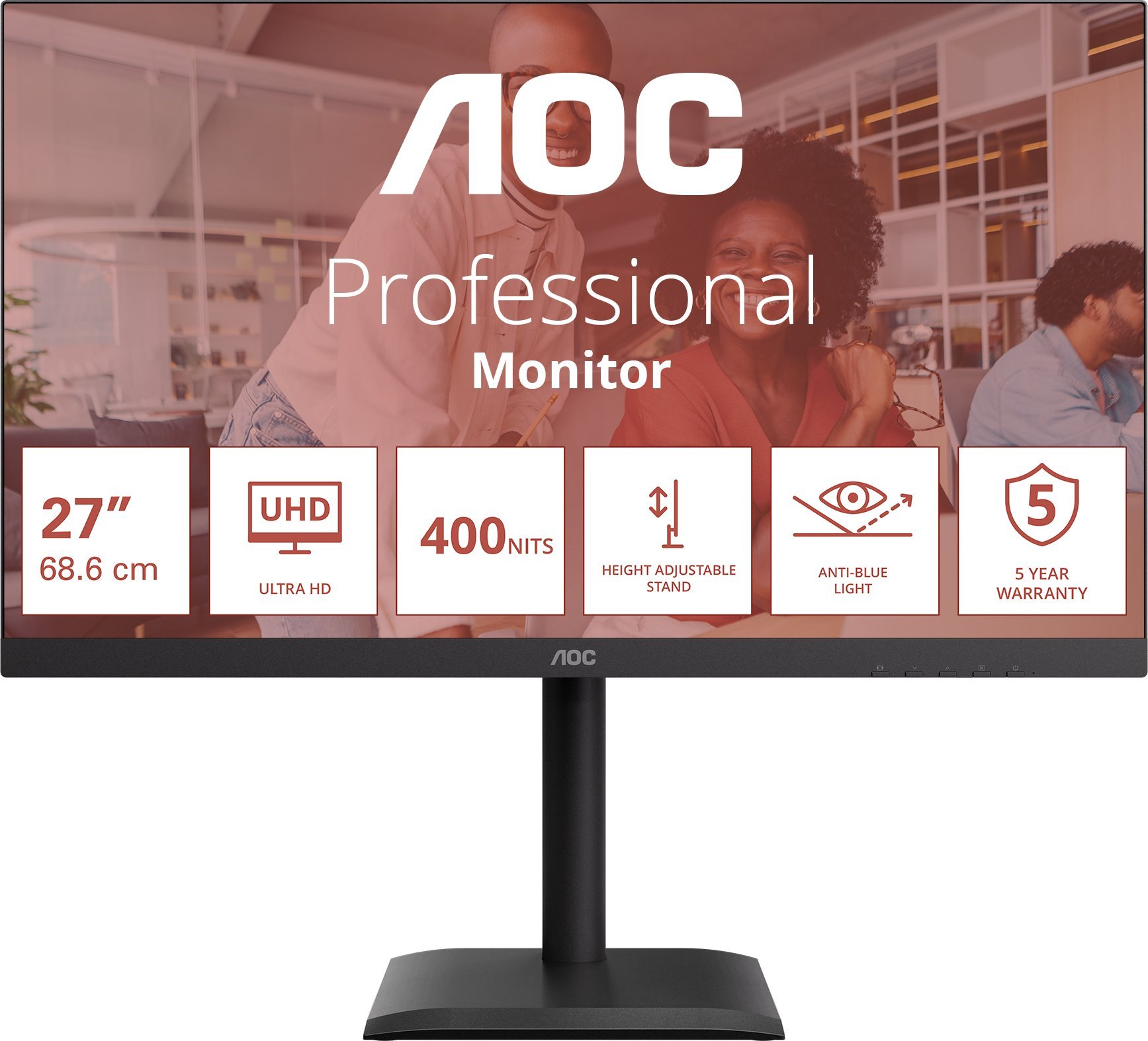 AOC E4 U27E4CV monitor komputerowy 68,6 cm (27") 3840 x 2160 px 4K Ultra HD LED Czarny