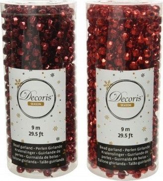 Kaemingk Girlanda na choinkę koraliki 9 m czerwone