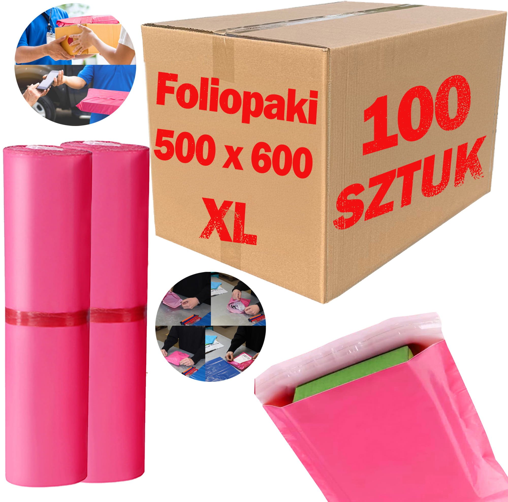 Foliopaki Kurierskie Różowe XL 500x600mm - 100 szt.
