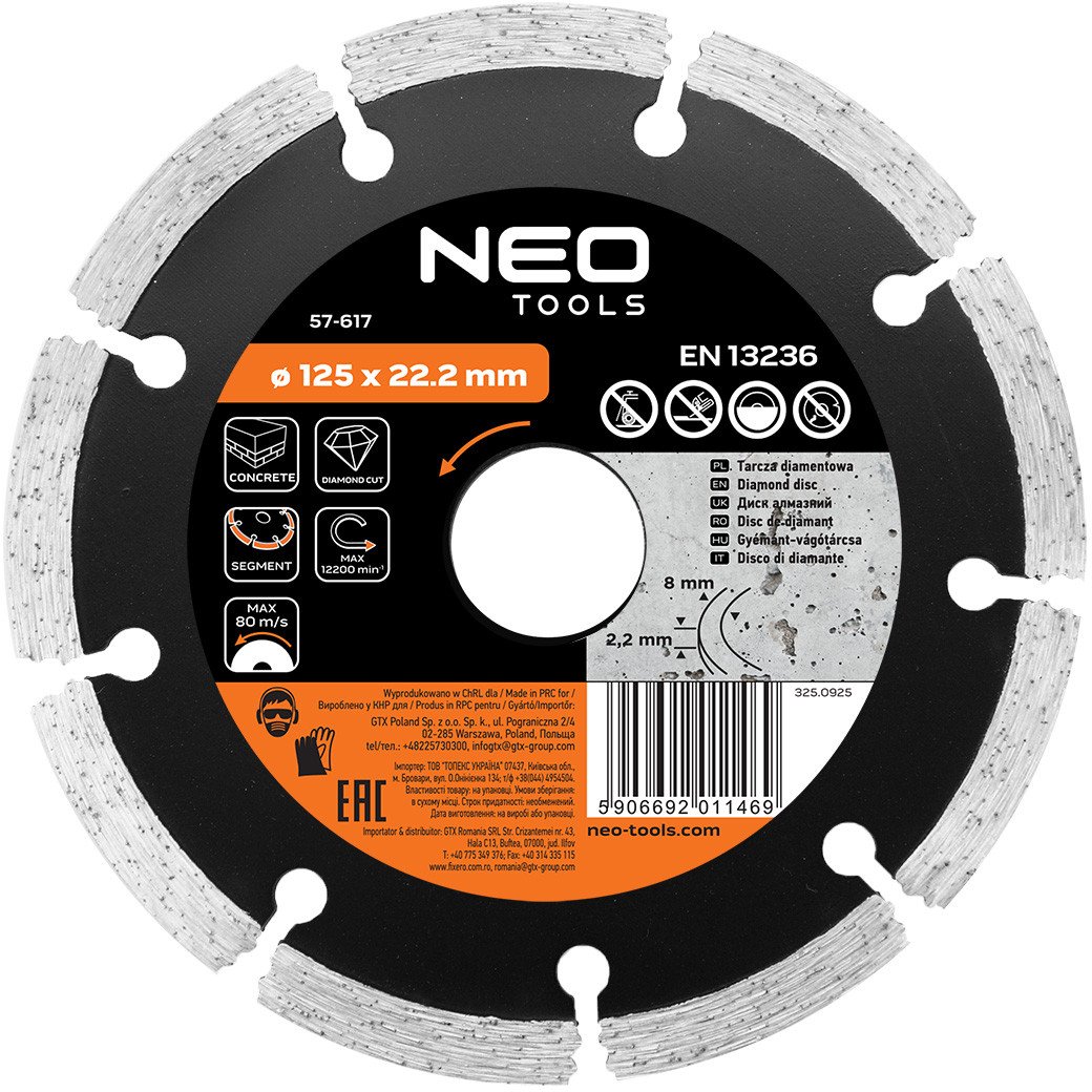 Tarcza diamentowa 125 x 22.2 mm, segmentowa