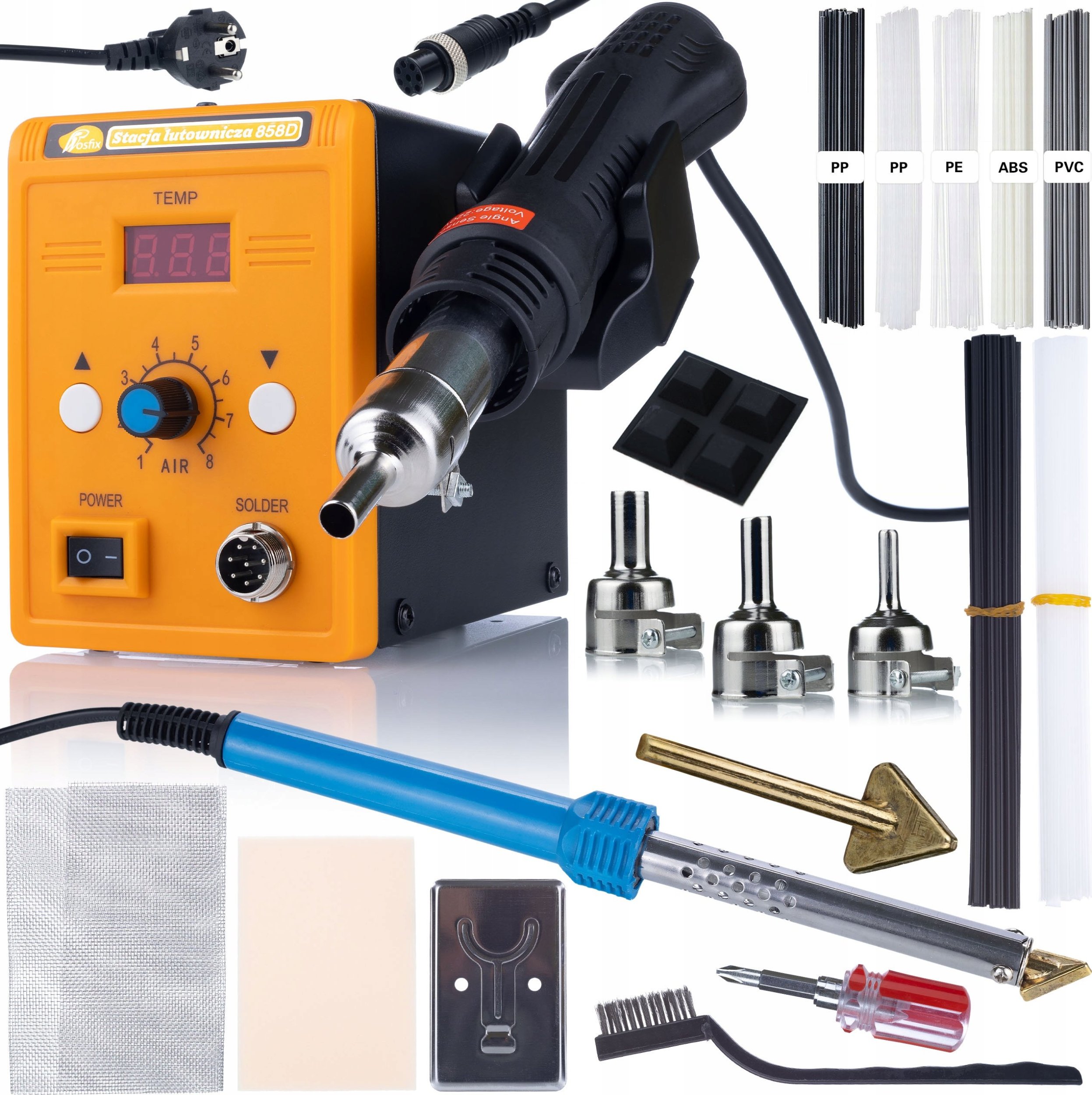 Rosfix ZESTAW LUTOWNICA HOT-AIR 858D LUTOWNICA ŻELAZKO ZESTAW 5 SPOIW HQ