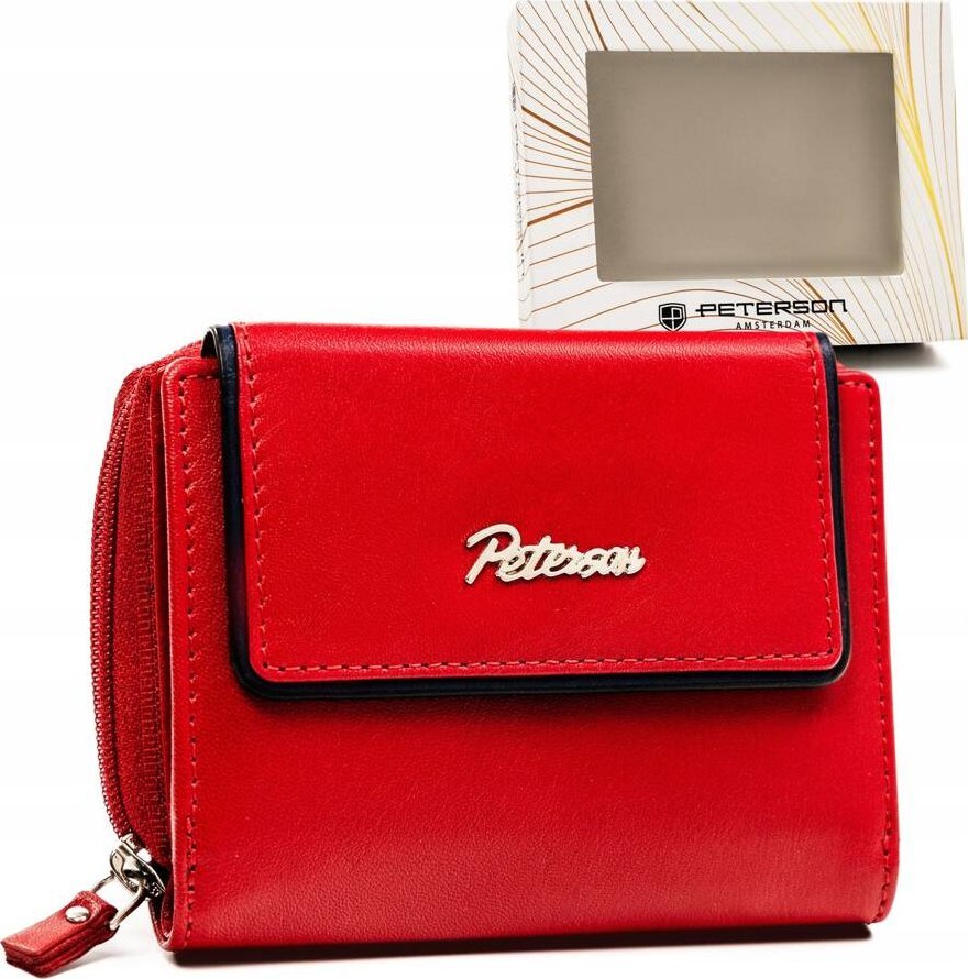 Peterson Mały, skórzany portfel damski na zatrzask i suwak - Peterson NoSize