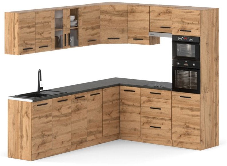 Kuchnia Marra 4.6m Narożna Z Blatem Modułowa Drewniana Nowoczesna Dąb Wotan