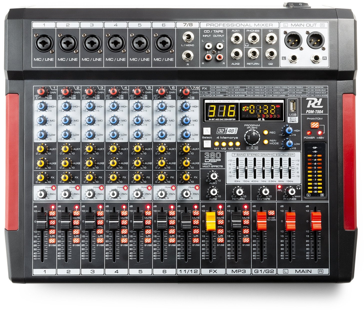 Mikser sceniczny 8-kanałowy PDM-T804 DSP/MP3 Power Dynamics one size
